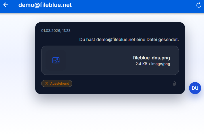 Send Files easy – Fileblue file upload screen